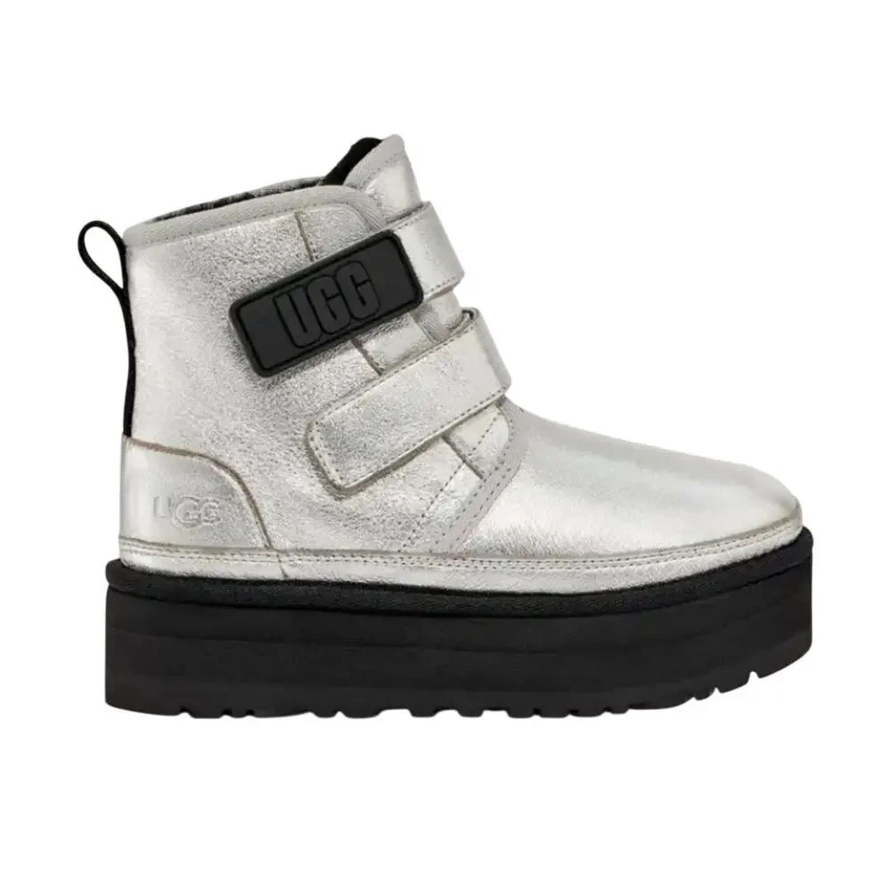 UGG Neumel Platform Leather Silver Metalic Size 4